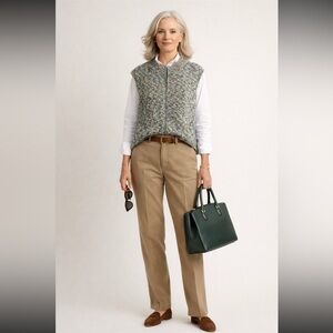 Talbots Woman Vintage Wool Blend Zip Sweater Vest 3X Blue Green Marled Knit